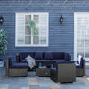 7 Pieces Patio Furniture Set, Rattan Conversation Set Garden Wicker Sofa Set with Washable Cushions and Coffee Table, for Deck Balcony Yard, Navy Blue