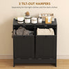 Tilt-Out Laundry Storage Cabinet, Modern Laundry Hamper with 2 Compartments for Bathroom Washroom, Black