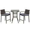 3 Pieces Patio Bar Set Wicker Garden Bistro Set Outdoor Furniture PE Rattan Table and Stools with Seat Cushion, Grey