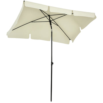 6.5x4ft Rectangle Patio Umbrella Aluminum Tilt Adjustable Garden Parasol  Sun Shade Outdoor Canopy Cream White