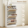 Rattan Shoe Storage Cabinet with 3 Flip Drawers and Adjustable Shelves, Entryway Shoe Cabinet for 18 Pairs, White
