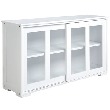 Modern Kitchen Sideboard, Stackable Storage Cabinet, Sliding Glass Door Console, Cupboard Serving Buffet for Kitchen & Dining Room, White