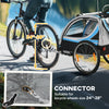 2 Seat Bike Trailer for Kids 2-in-1 Double Baby Stroller with Handbrake, Rubber Wheels, 5 Point Harness, Waterproof Cover, Storage Bag, Reflectors, Blue