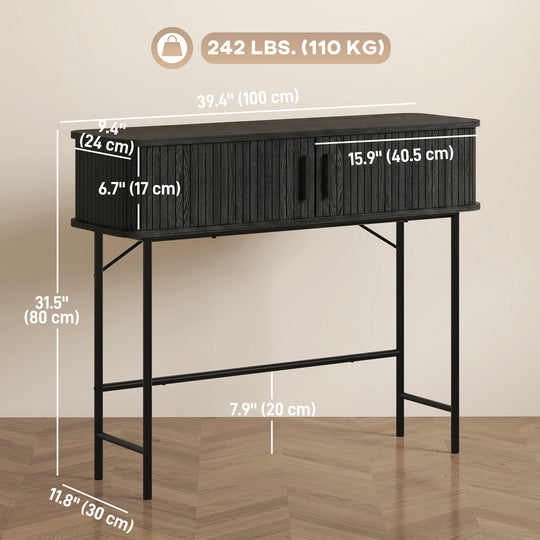 Mid-Century Entryway Table, Narrow Console Table with Storage Compartments for Behind Couch, Living Room, Black