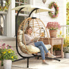 Double Wicker Egg Swing Chair with Canopy, Foldable Hanging Egg Chair with Stand Cushion Headrest