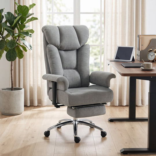 550lbs Big and Tall Office Chair, Heavy Duty Executive Desk Chair with Adjustable Padded Armrests and High Back, Grey