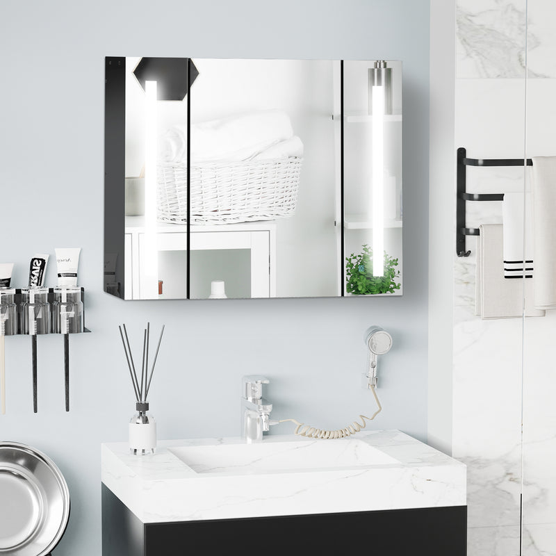 LED Medicine Cabinet with Mirror, Wall Mounted Bathroom Mirror Cabinet with Adjustable Shelves, High Gloss