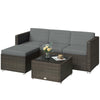 3 Pieces Patio Furniture Set with Cushions, Outdoor PE Rattan Wicker Conversation Corner Sofa Set with Glass Top Table