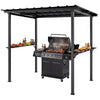 9' x 6' Hardtop Grill Gazebo, BBQ Gazebo with 2 Side Shelves and Galvanized Metal Slope Roof, Black