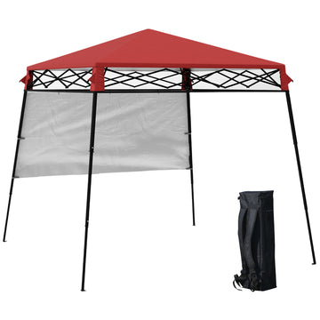 7' x 7' Garden Foldable Pop Up Gazebo Tent with Backpack & Inclined Legs Outdoor Party Canopy, Red & Black