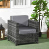 Outdoor Rattan Sofa, Patio Wicker Armchair with Cushions for Garden, Balcony, Porch, Grey