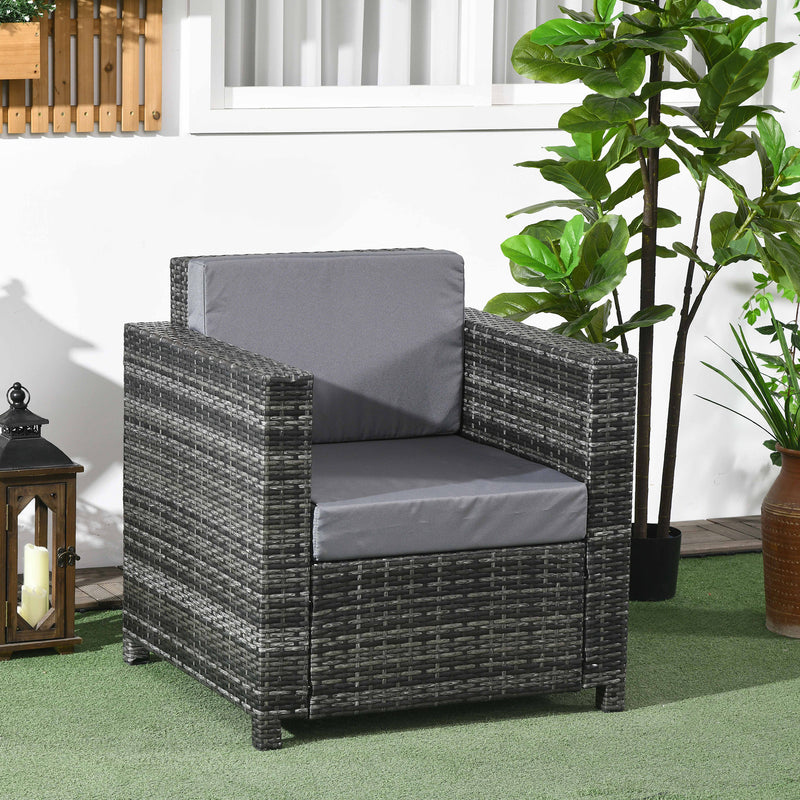 Outdoor Rattan Sofa, Patio Wicker Armchair with Cushions for Garden, Balcony, Porch, Grey