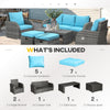 6 Pieces Patio Furniture with Cushions, PE Wicker Sectional Furniture Conversation Set with a 3-Seat Sofa, 2 Recliner Chairs, 2 Footstools, Table, Sky Blue