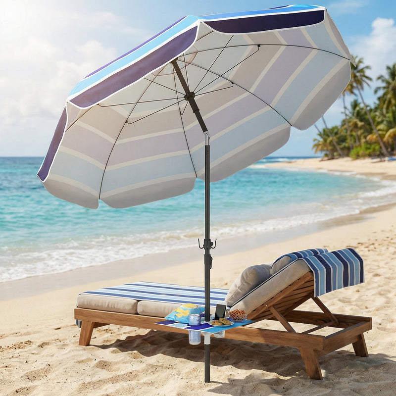 Beach Umbrella Adjustable Tilt Sunshade with Foldable Table Cup Holder 78