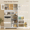 Kitchen Pantry Cabinet with Charging Station, 7 Gallon Trash Can Cabinet, Adjustable Shelves and Acrylic Doors, White