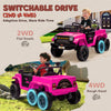 Qaba 12V 4WD/2WD Kids Electric Car w/ Remote Control, Spring Suspension, Back Trailer, Light, Music, Soft Start, Pink