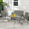 Outdoor 4 Pieces Patio Furniture Set, Garden Set with Two Foldable Armchairs, a Loveseat & Glass Top Table
