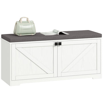 Shoe Storage Bench with Padded Seat, Entryway Bench Holds up to 352 lb, Shoe Organizer, 8 Pairs, White Wood Grain