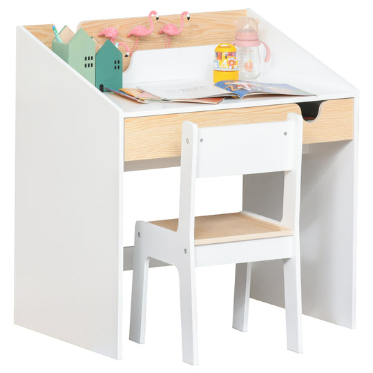 2 Pieces Kids Desk and Chair Set with Storage Pull-Out Drawer for 6-10 Years, Writing, Reading, Drawing