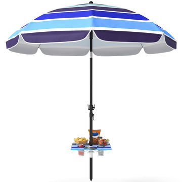 Beach Umbrella Adjustable Tilt Sunshade with Foldable Table Cup Holder 78