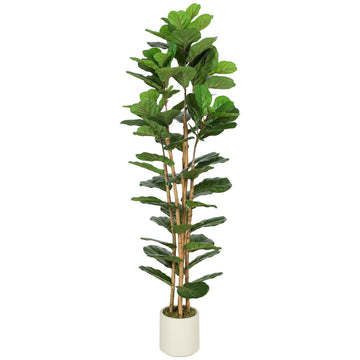 6FT Artificial Fiddle Leaf Fig Tree, Fake Potted Tree with Solid Wood Trunks and Lifelike Leaves for Indoor Decor, Green