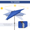6.5x10ft Patio Umbrella Rectangle Solar Powered Tilt Aluminum Outdoor Market Parasol with LEDs Crank (Dark Blue)