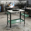 2Tier Rolling Tool Cart with Wheels, Lockable Steel Heavy Duty Cart with Side Tray, Silver & Green