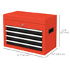 Portable Tool Chest with 4 Drawers and Top Storage, Lockable Steel Tool Box with Latch and Keys for Garage, Red