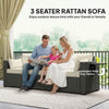 3 Seater Wicker Patio Sofa with Side Trays, Outdoor Couch with 6