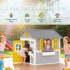Wooden Playhouse for Kids Outdoor with Door, Windows, Planter Pots and Boxes for Toddlers 3-8 Years, Grey