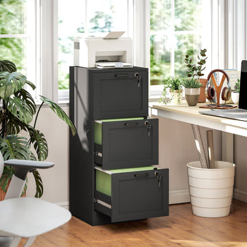 Vertical Filing Cabinet with 3 Drawers, Lock, File Cabinet for Home Office, A4 and Letter Size Files, Black