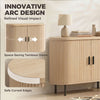 Sideboard Buffet Cabinet with Curved Tambour Doors and Storage, Natural Wood