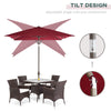 6.5x10ft Patio Umbrella, Rectangle Market Umbrella with Aluminum Frame and Crank Handle, Garden Parasol Outdoor Sunshade Canopy, Wine Red