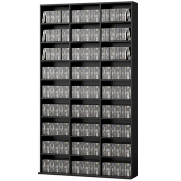Media Storage Cabinet, 9-Tier DVD Shelf with 21 Adjustable Shelves, Holds 835 CDs, 500 DVDs or 640 Blu-rays, Black