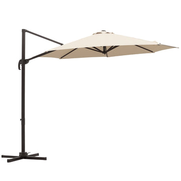 10ft Cantilever Patio Umbrella with 360° Rotation, Crank & Cross Base for Garden Deck Pool Backyard, Cream