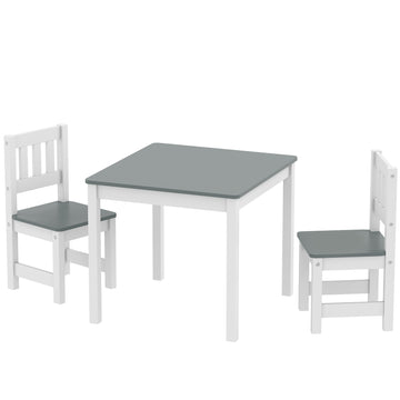Qaba Kids Table and Chairs Set, Toddler Table and 2 Chair Set for Activity, Art, Craft, Reading, Learning, Natural