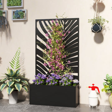 Metal Garden Bed with Trellis for Climbing Plants, Freestanding or Wall Mounted Flower Bed for Garden, Patio, Balcony