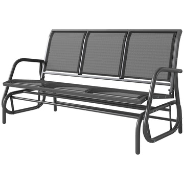3-Seat Outdoor Glider Chair, Patio Rocking Chair, Steel Frame, Sling Fabric Seat for Garden, Backyard, Lawn, Black