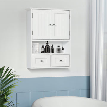 Bathroom Wall Cabinet, Medicine Cabinet, Over Toilet Storage Cabinet with Shelf and Drawers for Hallway, Living Room, White