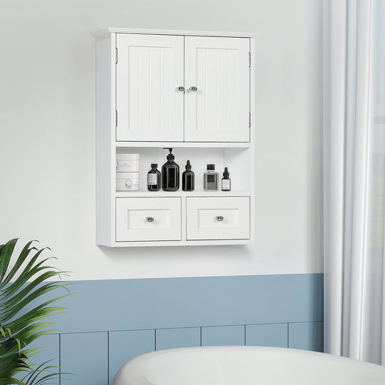 Armoire murale de salle de bain, armoire à pharmacie, armoire de rangement au-dessus des toilettes avec étagère et tiroirs pour couloir, salon, blanc