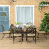 7 Pieces Patio Dining Set with Umbrella Hole, Cast Aluminum Outdoor Patio Furniture Set with 6 Cushioned Chairs and Rectangle Dining Table, for Garden, Lawn, Deck, Khaki