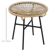 Rattan Side Table, Round Outdoor Table, with Round PE Rattan and Tempered Glass Table Top for Patio, Garden, Beige