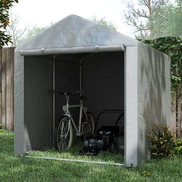 Portable Bicycle Shed with Galvanized Steel Frame and Large Door, Waterproof Outdoor Shed for Garden Tools, Light Grey