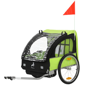 2-Seat Child Bike Trailer for Kids with a Strong Steel Frame, 5-Point Safety Harnesses, & Comfortable Seat, Green