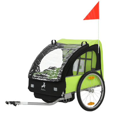 2-Seat Child Bike Trailer for Kids with a Strong Steel Frame, 5-Point Safety Harnesses, & Comfortable Seat, Green