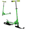 Qaba Snow Scooter, 2 in 1 Design Adjustable Height Scooter Snow Sled for Kids Aged Over 7 Years Old, Foldable Kids Sled Ski Scooter with Wheels Blades, Green