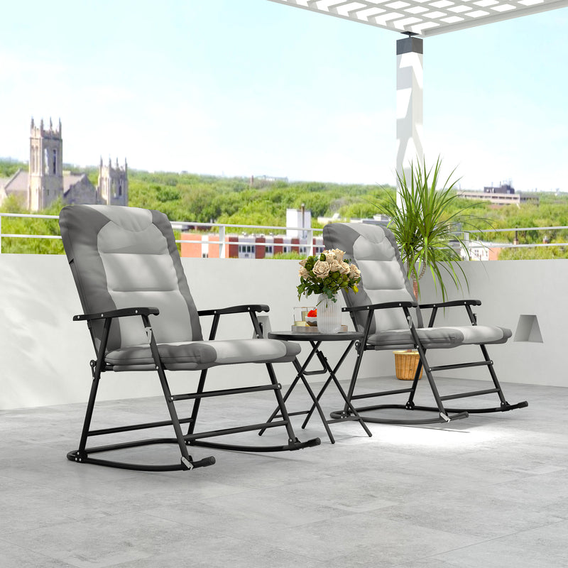 3-Piece Outdoor Foldable Rocking Chair Set, Light Grey