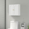 Medicine Cabinet, Modern Bathroom Wall Cabinet with 2 Arched Doors and Gold Handles, White Wood Grain