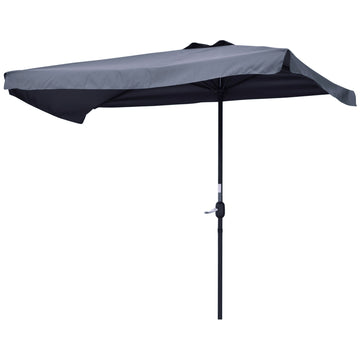 7.5ft Half Umbrella Semi Patio Parasol with Crank Handle, Top Vent for Garden, Balcony- NO BASE INCLUDED, Grey