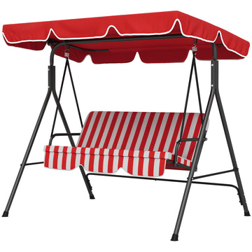 3-Seater Outdoor Porch Swing with Adjustable Canopy, Patio Swing Chair for Garden, Poolside, Backyard, Red